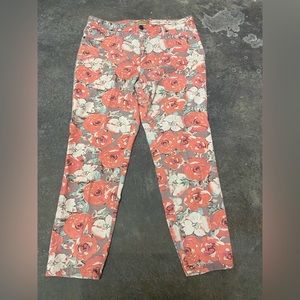 Ellen Tracy Peach Orange Floral Cotton Spandex Crop Pants